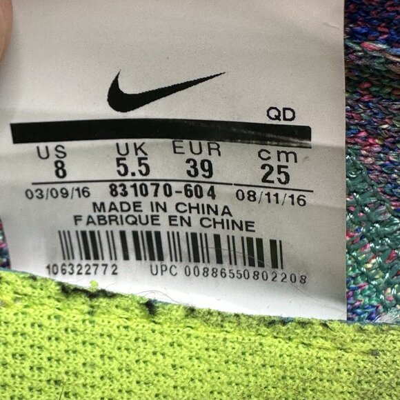 Nike Free RN Flyknit Womens Size 8 Shoes Multicolor Athletic Running Sneakers - Picture 8 of 8